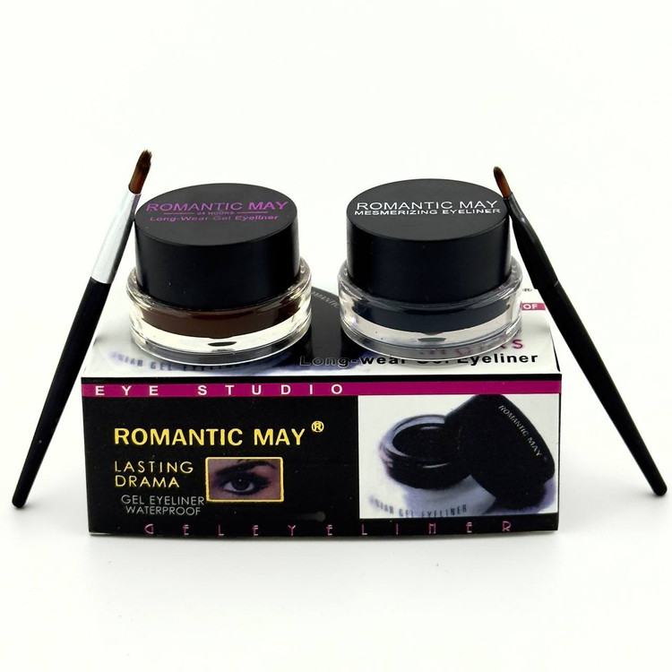 خط چشم و ابرو ژله ای ADS کاسه ای و ROMANTIC MAY با 2 قلم موی اختصاصی رنگ مشکی و قهوه ای ضدآب