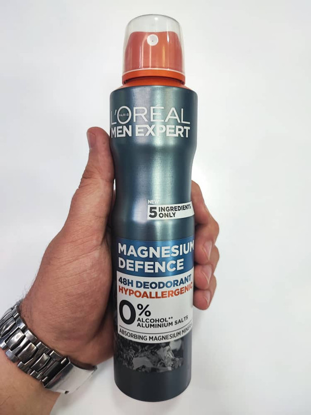 اسپری ضد تعریق مردانه لورال Loreal مدل منیزیم دیفنس Magnesium Defence حجم 250 میل | ضد حساسیت، فاقد الکل و آلومینیوم