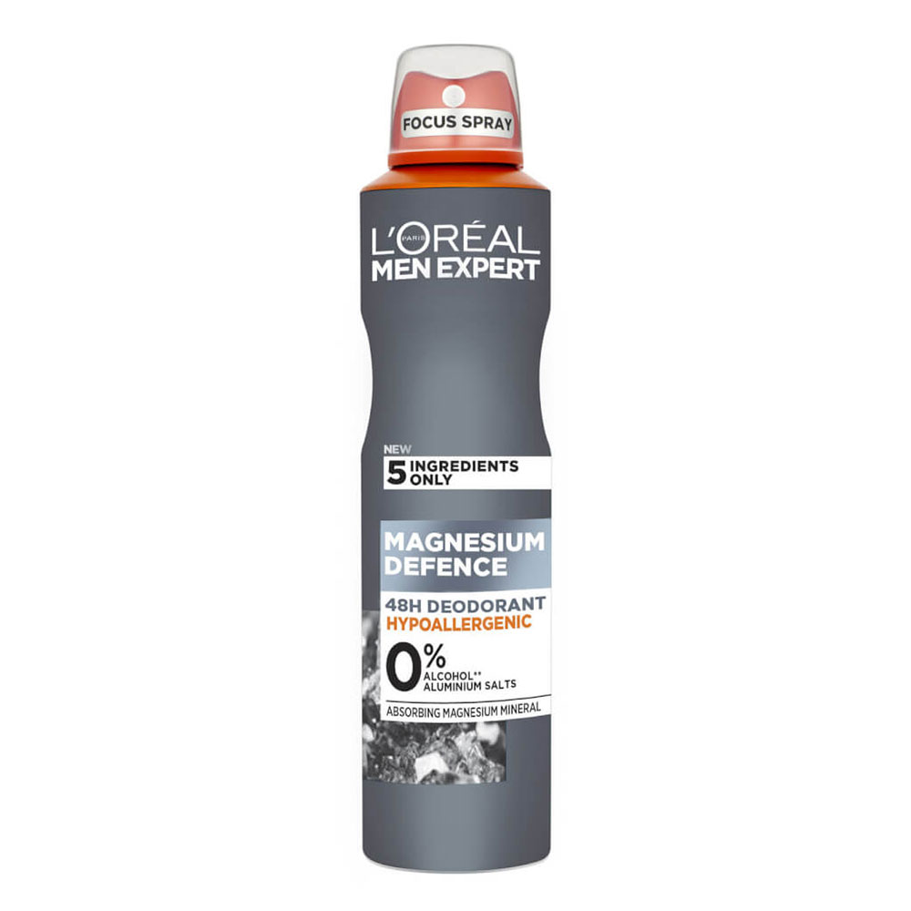 اسپری ضد تعریق مردانه لورال Loreal مدل منیزیم دیفنس Magnesium Defence حجم 250 میل | ضد حساسیت، فاقد الکل و آلومینیوم