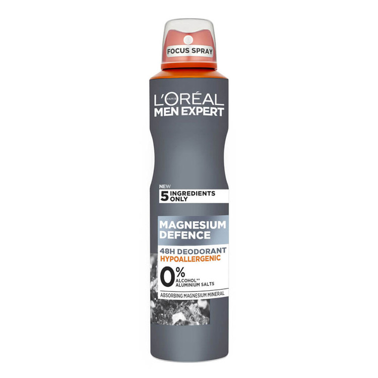 اسپری ضد تعریق مردانه لورال Loreal مدل منیزیم دیفنس Magnesium Defence حجم 250 میل | ضد حساسیت، فاقد الکل و آلومینیوم