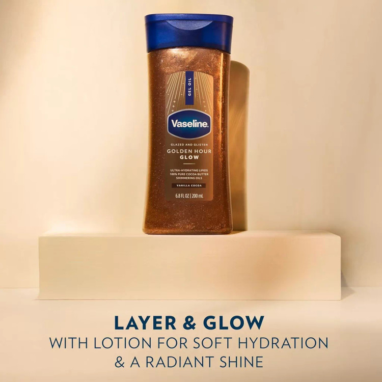 روغن بدن شاین دار وازلین GOLDEN HOUR GLOW رایحه Vanilla cocoa