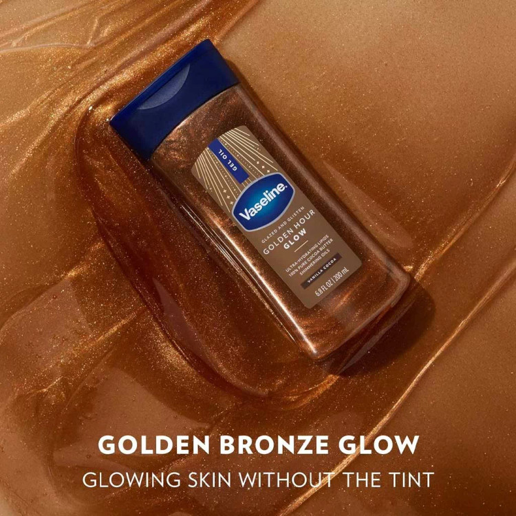 روغن بدن شاین دار وازلین GOLDEN HOUR GLOW رایحه Vanilla cocoa